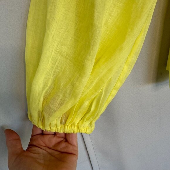 Banana Republic Yellow Ramie Gauze Twist Front Long Ballon Sleeve Peplum Blouse - Picture 7 of 17